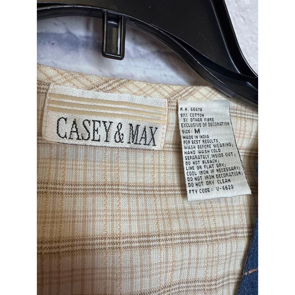 ❤️Casey & Max Vintage Denim Floral Embroidered Vest W/ Plaid Back Adjustable MED - Picture 4 of 4